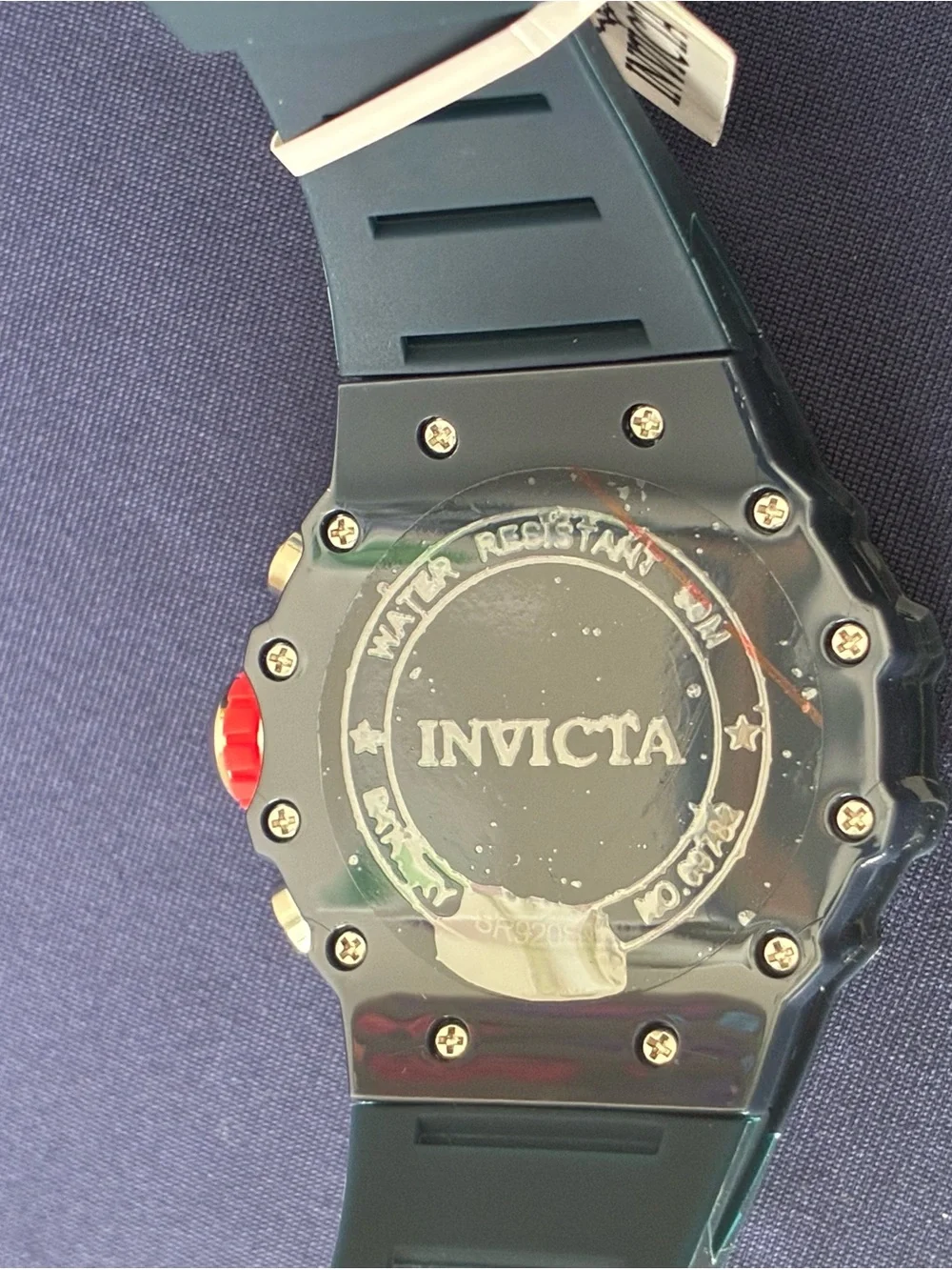 Invicta Navy Blue Watch with Yellow Accents and Red Details